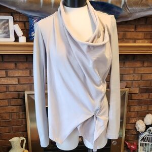 Joseph Ribkoff Cream Drape Front Blouse Asymmetrical Zipper Size 8